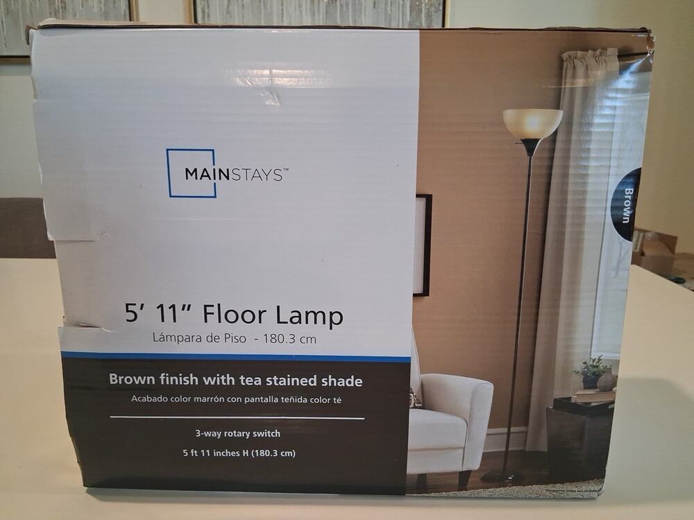 Mainstays 71" Floor Lamp - Brown Finish with Tea Stained Shade - NEW IN BOX